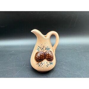 Vintage Japan Pinecone Mini Pitcher Brown Glaze Pottery‎ Rustic Woodland Decor